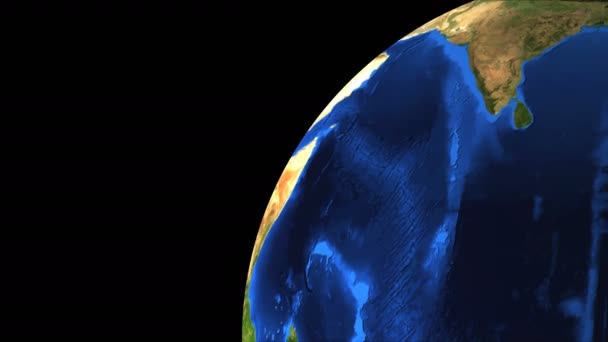 Bright Earth Globe w ciemnym pustym miejscu, tło renderowania 3D, komputer generowane tło — Wideo stockowe