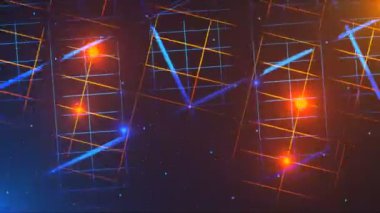 Veri merkezi, neon ve aydınlatma etkisi ile uçan, 3d render bilgisayar oluşturulan arka plan