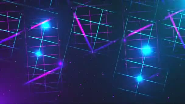 Voler à travers le centre de données, effet de néon et d'éclairage, arrière-plan généré par ordinateur de rendu 3D — Video
