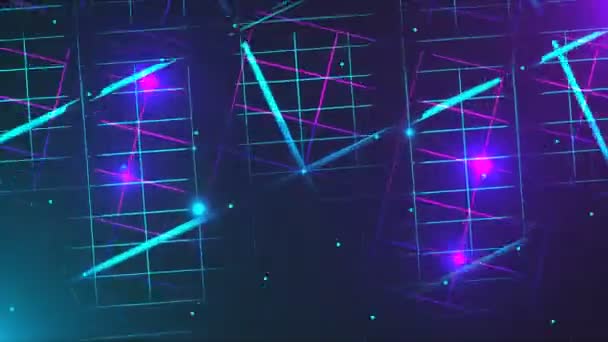Volando attraverso il data center, effetto neon e illuminazione, il rendering 3d ha generato lo sfondo del computer — Video Stock