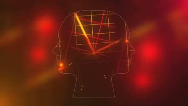 Futuristisk energi huvuden med Neon Grid effekt med belysning, abstrakt 3D rendering bakgrund — Stockvideo