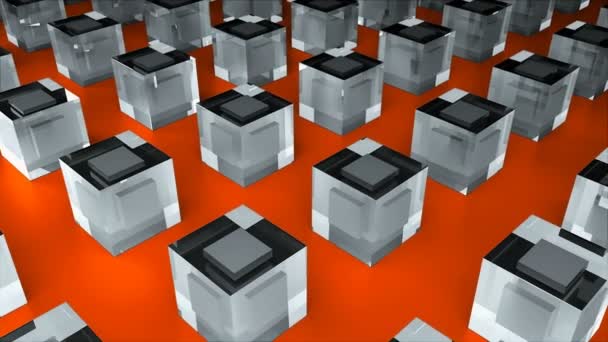 Molti cubi di vetro o cubetti di ghiaccio sono su superficie piana, rendering 3d, sfondo industriale generato dal computer — Video Stock