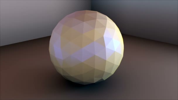 低いポリ球はコーナーにあり、シンプルな形状、3Dレンダリングモダンな背景 — ストック動画