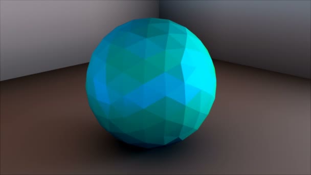 Low poly Sphere is in de hoek, eenvoudige vorm, 3D-rendering moderne achtergrond — Stockvideo