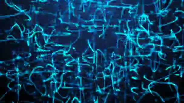 Багато частинок, таких як черв'яки або мольберт, знаходяться в темному просторі, 3d візуалізація комп'ютерного фону — стокове відео
