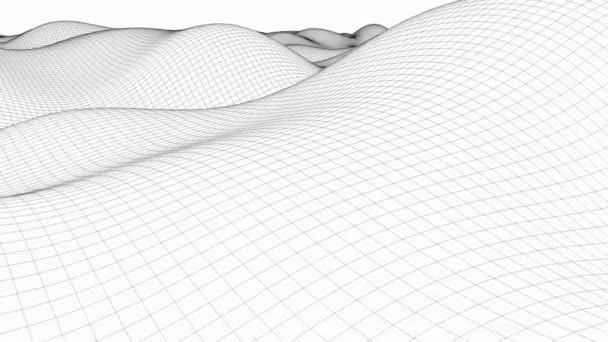 Wireframe ondulado com linhas pretas, imitação de superfície líquida, 3D renderizar computador gerado pano de fundo — Vídeo de Stock