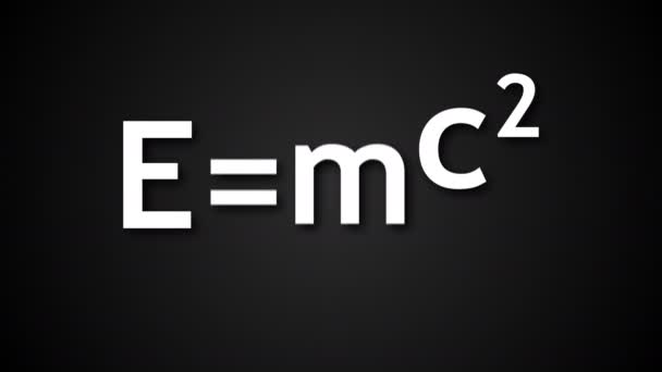 E mc2 Физическая формула Альберта Эйнштейна на черном фоне, эквивалентность массы и энергии — стоковое видео