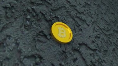 Bit sikke beton yüzeyde, elektronik sanal para ve madencilik kriptopara kavramı, 3d render sembolüdür