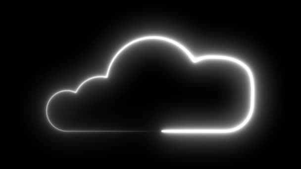 Símbolo de nube con iluminación de neón, diseño de arte tubo de luz de neón que sopla para el tema de la tecnología de nube, 3d render — Vídeo de stock