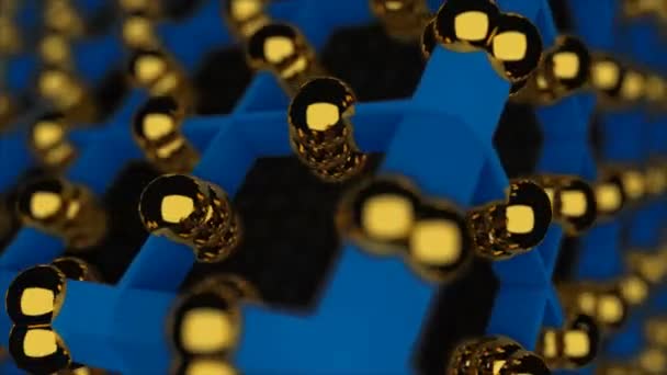 3D Grid met gouden ballen, abstract behang, trendy moderne illustratie. 3D rendering achtergrond — Stockvideo