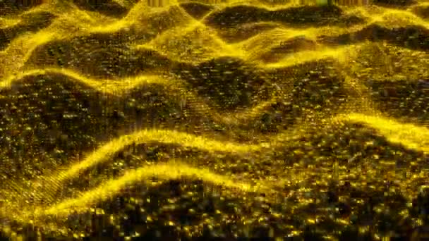 Zlaté třpyty vln, 3D vykreslování s abstraktními zlatými částicemi, pozadí pro vybavuju — Stock video