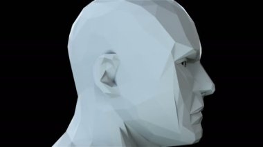 Düşük poli kafa, sanat nesneleri, uzayda basit stil, 3d render bilgisayar oluşturulan fon