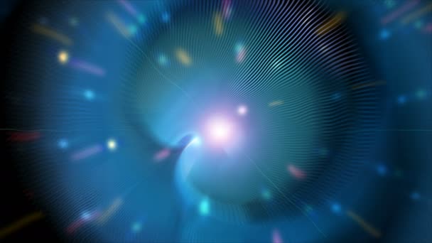 Φωτεινή σήραγγα με λαμπερά σωματίδια στο διάστημα με εφέ θόλωσης, 3D απόδοση φόντου, φόντο υπολογιστή που δημιουργείται — Αρχείο Βίντεο