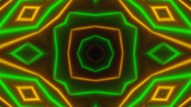 Güzel soyut simetri kaleydoskop parlak neon ile hat, 3d render zemin, bilgisayar üreten arka plan