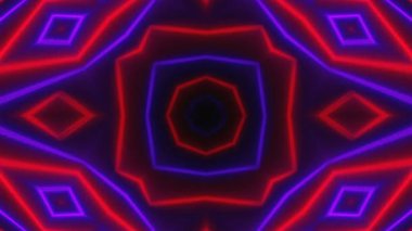 Güzel soyut simetri kaleydoskop parlak neon ile hat, 3d render zemin, bilgisayar üreten arka plan