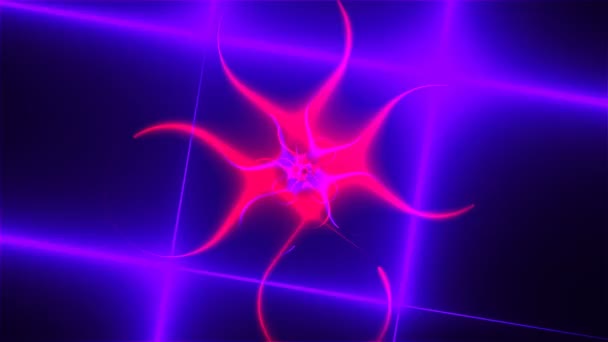 Неонова композиція з яскравими формами, такими як неоновий тунель, знаходиться в темному просторі, 3D рендеринговий комп'ютер, створений фоном — стокове відео