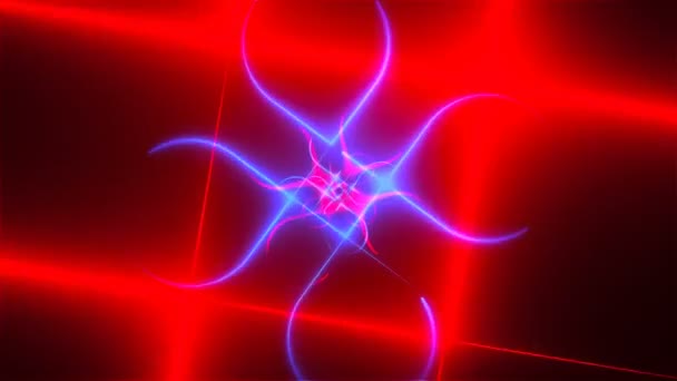 Неоновая композиция с яркими формами, как неоновый туннель находится в темном пространстве, 3D рендеринг компьютера генерируется фон — стоковое видео
