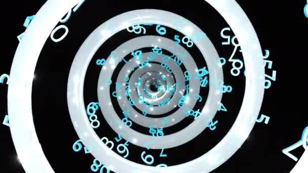 Time endless abstract spiral with many numbers, 3d render computer generated background — Stock Video