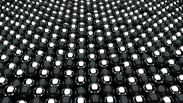 Many black and white metal spheres, optical Illusion like sea waves, isometric background, computer generated 3D render