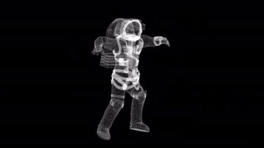 Astronot birçok küçük parçacıklar modern scaphandre uzayda, 3d arka plan, bilgisayar oluşturulan fon