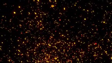 Fişekleri ile parlak parçacıkları ile soyut altın yağmur alan, modern parlak arka plan, 3d render vardır