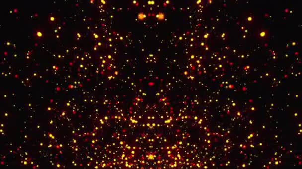 Chuva de ouro abstrato com partículas brilhantes com chamas estão no espaço, moderno fundo brilhante, 3d renderização — Vídeo de Stock