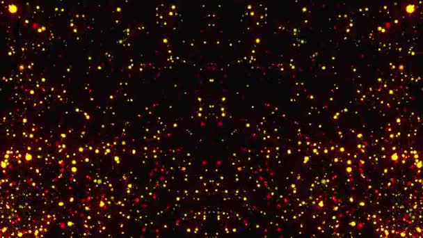 Chuva de ouro abstrato com partículas brilhantes com chamas estão no espaço, moderno fundo brilhante, 3d renderização — Vídeo de Stock