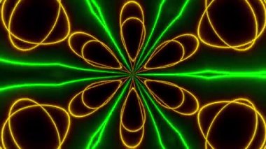 Güzel soyut simetri kaleydoskop parlak neon ile hat, 3d render zemin, bilgisayar üreten arka plan