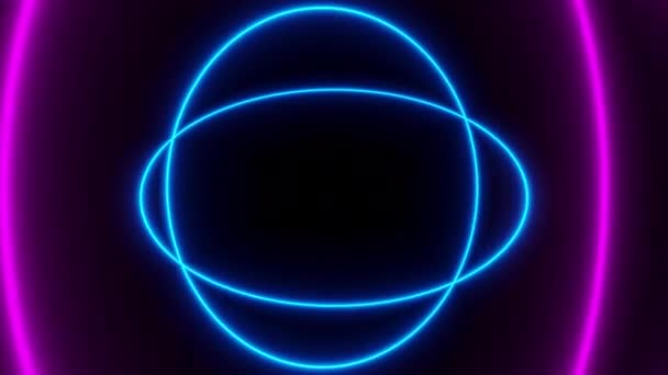 Яркие цветные неоновые круги находятся в пространстве, абстрактный 3D-фон рендеринга, сгенерированный компьютером фон — стоковое видео