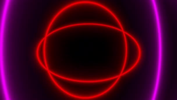 Helle farbige Neon-Kreise stehen im Raum, abstrakter 3D-Renderhintergrund, computergenerierter Hintergrund — Stockvideo