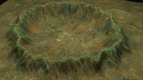 Modern 3d render crater with snow and green surface, this in piece of Earth, computer generated backdrop — Stock Video