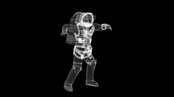 Astronaute dans scaphandre moderne de nombreuses petites particules est dans l'espace, fond 3d, toile de fond générée par ordinateur — Photo