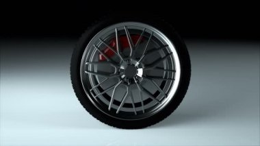 Yüzeyde modern ve parlak bir araba tekerleği, şık bir nesne, 3D hazırlanmış bilgisayar arkaplanı