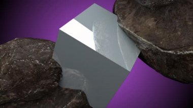 Yansıma, soyutlama, 3D rendering Bilgisayar arka planda oluşturulan iki kayalar ve küp