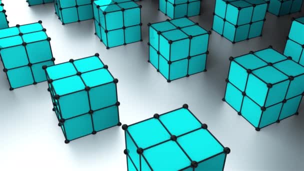 Beaucoup de cubes 3d avec des points sont sur la surface, fond généré par ordinateur moderne, toile de fond élégante — Video