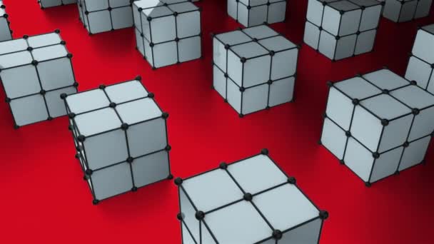 Muitos cubos 3d com pontos estão na superfície, moderno computador gerado fundo, pano de fundo elegante — Vídeo de Stock