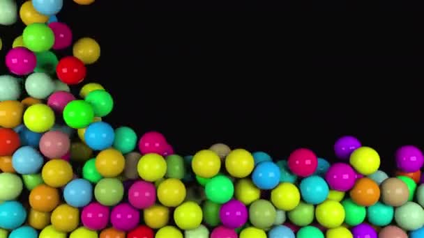 Many abstract colorful glossy balls fall, 3d render computer generated background — Stock Video