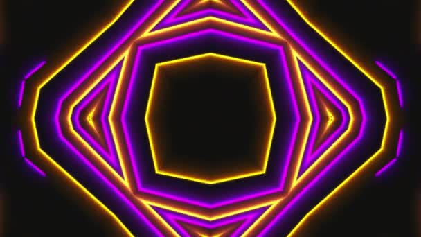 아름 다운 추상적인 대칭 만화경 빛나는 네온으로 라인, 3d 렌더링 배경, 컴퓨터 생성 배경 — 비디오