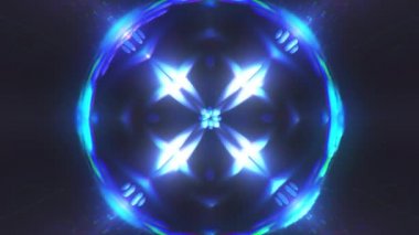 Bilgisayar, parlayan mavi ışıkların fraktal mavi kaleydoskopik arkaplanı, 3D görüntüleme