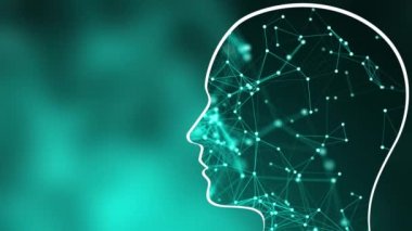 Yeşil, bilgisayar tarafından oluşturulan arka plan, 3d render üzerinde baş içinde nokta ile bağlı ince düz çizgiler Izgara