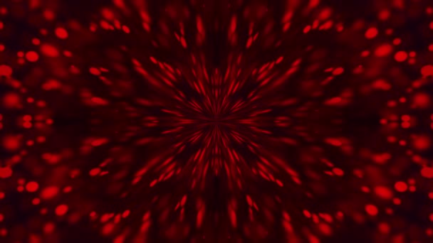 Il computer ha generato un caleidoscopio di particelle rosse che volano dal centro su uno sfondo scuro, rendering 3d — Video Stock