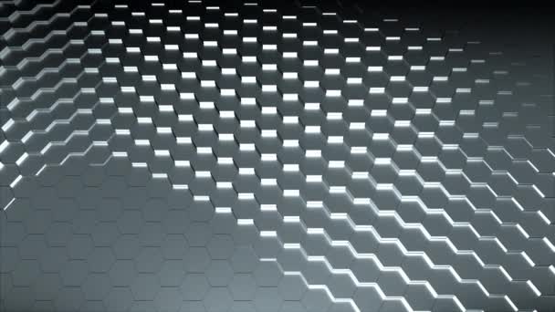 Волнистая текстура серебряных шестиугольников. Сгенерированный компьютером современный фон, 3d рендеринг — стоковое видео
