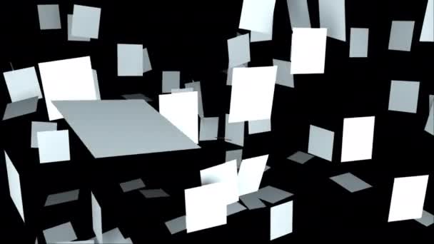 Composition of many square plates randomly hanging on a black, computer generated background, 3D rendering — Stock Video