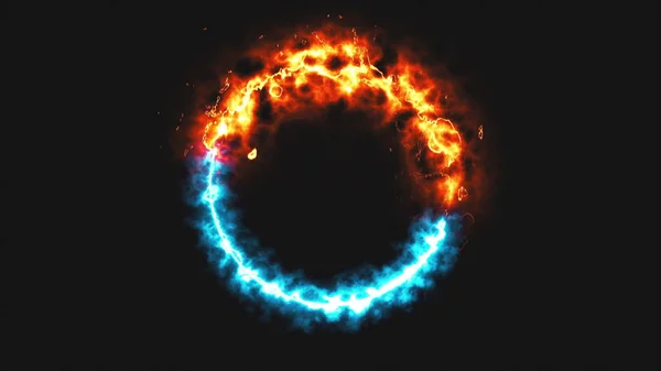 Fuego diámico brillante y anillo de hielo en el espacio, esto es símbolo opuesto, renderizado 3d, fondo generado por computadora —  Fotos de Stock