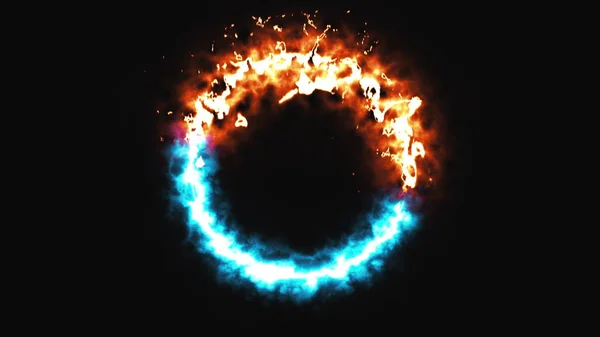 Fuego diámico brillante y anillo de hielo en el espacio, esto es símbolo opuesto, renderizado 3d, fondo generado por computadora —  Fotos de Stock