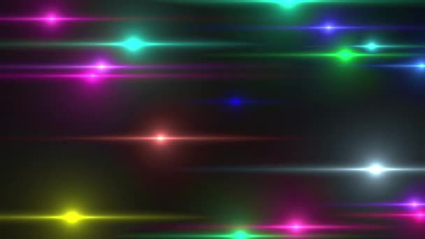 Animación de luces horizontales multicolores parpadean aleatoriamente sobre un fondo negro. Rendición 3D de fondo generado por computadora — Vídeos de Stock