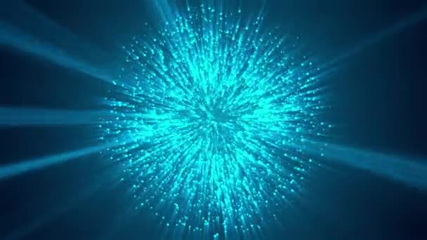 Birçok küçük mavi parçacıklar uzayda küre şeklinde abstract, bilgisayar arka plan, 3d render oluşturulan — Stok video