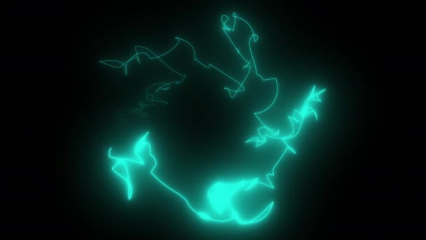 3D rendering, computergegenereerde abstracte donkere achtergrond met Scribbles van neon gloeiende lijnen — Stockvideo
