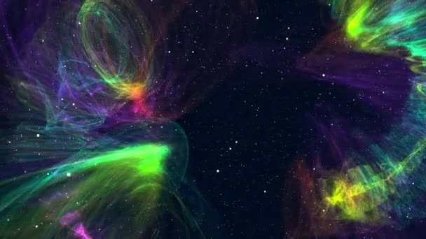 Fond spatial coloré généré par ordinateur : nébuleuse en spirale, étoiles et galaxies. Rendu 3d 