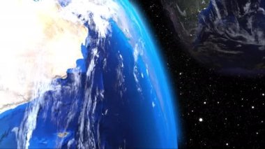 Bilgisayar üretimi fütüristik kompozisyon gezegen Dünya uzayda. Birçok yıldızın arka planında yakın çekim gök cisimleri. Nasa tarafından döşenmiş bu görüntünün 3d render elemanları
